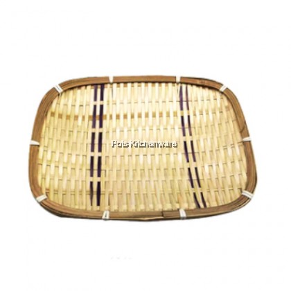 Handmade Bamboo Higo Flat Woven Wicker Sieve Serving Trays Fruit Fried Food Tray Rectangle Square Oval Round - BB496M