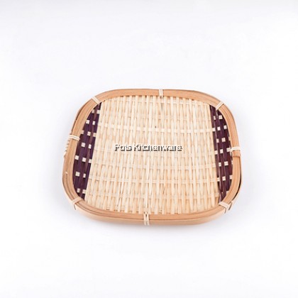 Handmade Bamboo Higo Flat Woven Wicker Sieve Serving Trays Fruit Fried Food Tray Rectangle Square Oval Round - BB496M