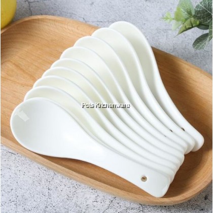 6pcs White Porcelain Ceramic Chinese Asian Western Soup Spoon - 14CM