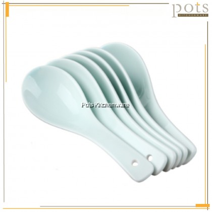6pcs White Porcelain Ceramic Chinese Asian Western Soup Spoon - 14CM