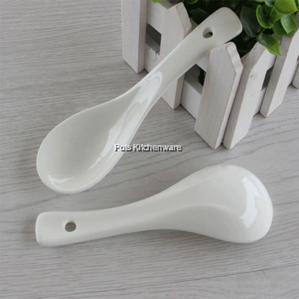 6pcs White Porcelain Ceramic Chinese Asian Western Soup Spoon - 14CM