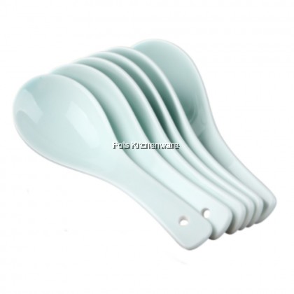 6pcs White Porcelain Ceramic Chinese Asian Western Soup Spoon - 14CM