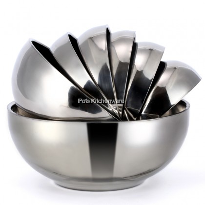 Toffi Stainless Steel Double Layer Anti Scald Round Soup Bowl (12cm/14cm/16cm/18cm/20cm) - K6812M