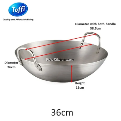 Toffi High Quality Stainless Steel Double Ear Frying Wok Fry Pan Kuali 不锈钢双耳炒锅 (34cm/36cm/38cm/40cm) - C1634M