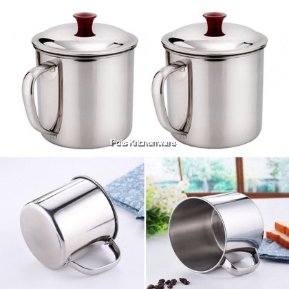 Stainless Steel Drinking Mug Coffee Tea Koleh Cup with Lid Cover Handle Cawan Gelas - KB0311M