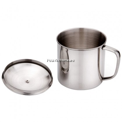 Stainless Steel Drinking Mug Coffee Tea Koleh Cup with Lid Cover Handle Cawan Gelas - KB0311M