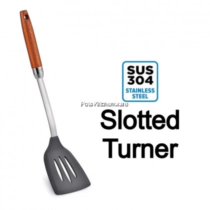 Toffi SUS304 Stainless Steel Silicone Asian Slotted Turner Ladle Asian with Wooden Handle - K2390