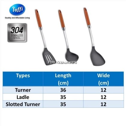 Toffi SUS304 Stainless Steel Silicone Asian Slotted Turner Ladle Asian with Wooden Handle - K2390