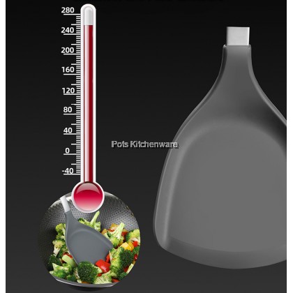 Toffi SUS304 Stainless Steel Silicone Asian Slotted Turner Ladle Asian with Wooden Handle - K2390