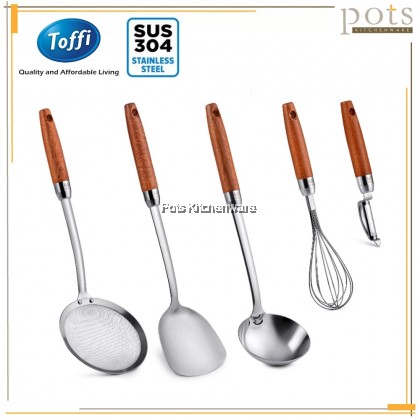 Toffi SUS304 Stainless Steel Kitchen Utensils Set Asian Turner Ladle Vegetable Peeler Egg Whisk Oil Strainer - K2380