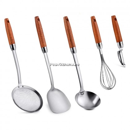 Toffi SUS304 Stainless Steel Kitchen Utensils Set Asian Turner Ladle Vegetable Peeler Egg Whisk Oil Strainer - K2380