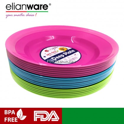 6pcs Elianware Colorful BPA FREE Plastic Soup Bowl Plate Mangkuk Pinggan Plastik Warna Warni - E834/6M