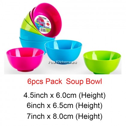 6pcs Elianware Colorful BPA FREE Plastic Soup Bowl Plate Mangkuk Pinggan Plastik Warna Warni - E834/6M