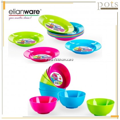 6pcs Elianware Colorful BPA FREE Plastic Soup Bowl Plate Mangkuk Pinggan Plastik Warna Warni - E834/6M