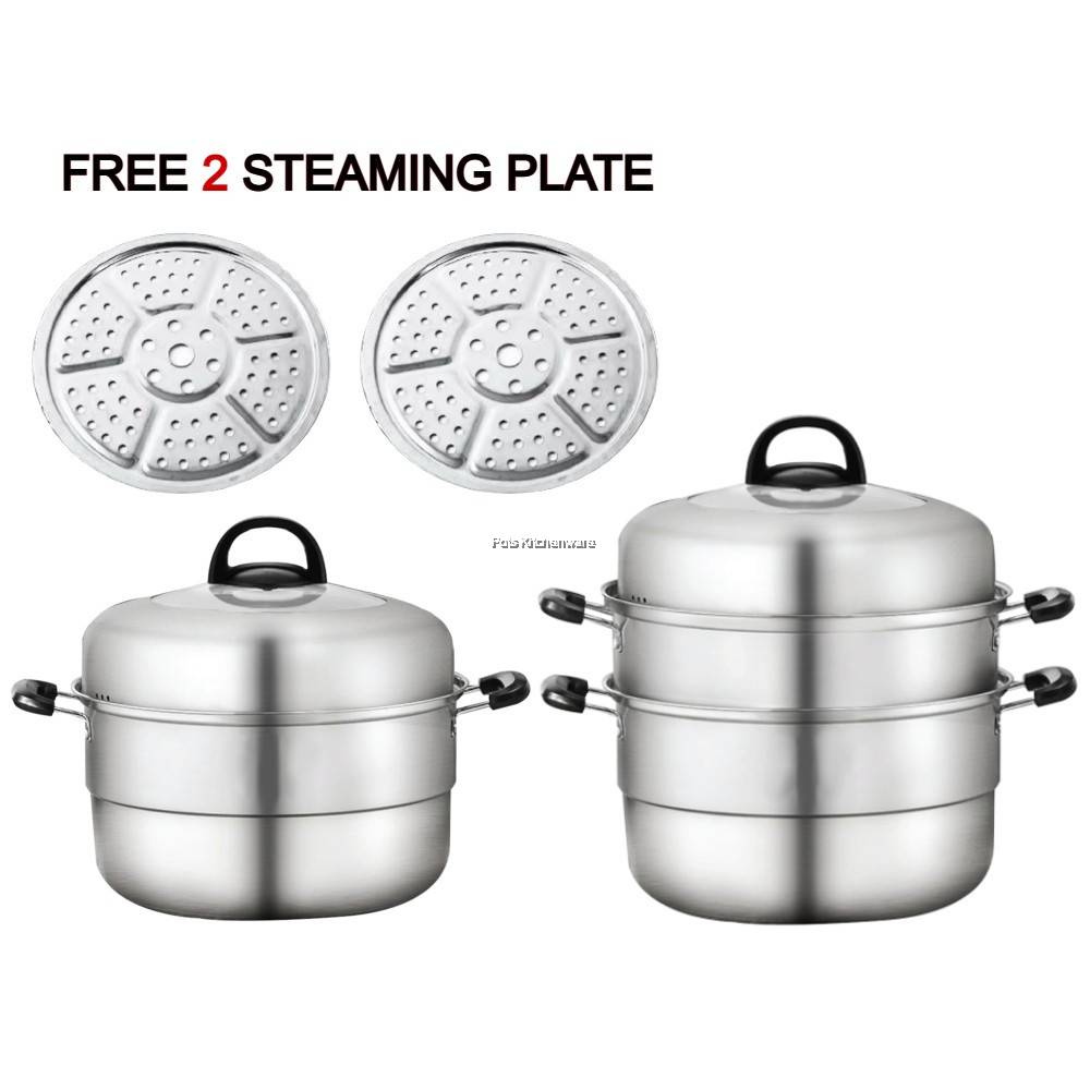 1 Set Double-Layer Food Steamer Food Steaming Tool Stainless Steel Steaming Pot, Size: 33X27.5X16CM