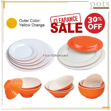 30% CLEARANCE OFFER High Quality Melamine Two Tone Yellow White Dining Set Round Oval Plate Soup Ramen Bowl Pinggan Mangkuk - 1206WYM