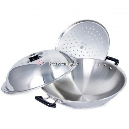 100% Original Zebra Thailand 泰国斑马牌 5ply Stainless Steel SUS304 Chinese Wok with Lid and Steaming Plate Steamer Tray Kuali 不锈钢炒锅 (38cm/42cm) - Z176201M 