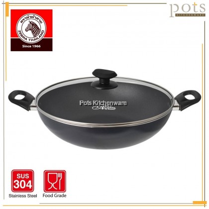 100% Original Zebra Thailand 泰国斑马牌 Wisdom Non Stick IH Frying Wok Pan with Glass Lid Kuali dengan Penutup (32cm) - Z174645