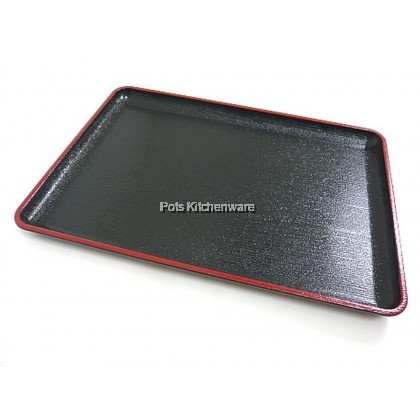 Japanese Style Rectangular Wood Style Plastic Food Serving Tray with Red Line 日式塑料托盘 - GDA9691M