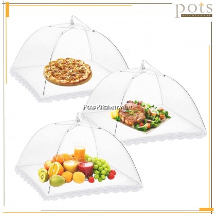 Foldable Breathable Mesh Lace Metal Hexagon Rectangle Umbrella Food Cover Tudung Saji 菜盖蕾丝菜罩 - GJ1174ASM