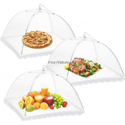 Foldable Breathable Mesh Lace Metal Hexagon Rectangle Umbrella Food Cover Tudung Saji 菜盖蕾丝菜罩 - GJ1174ASM