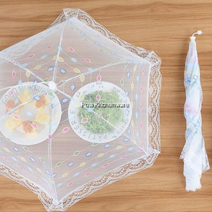 Foldable Breathable Mesh Lace Metal Hexagon Rectangle Umbrella Food Cover Tudung Saji 菜盖蕾丝菜罩 - GJ1174ASM