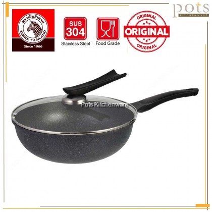 100% Original Zebra Thailand 泰国斑马牌 Neptune 30cm Non Stick Wok Frypan Glass Lid Kuali Wok dengan Penutup 不粘锅炒锅 - Z174876