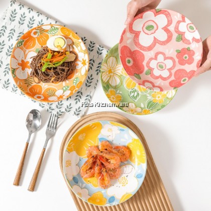 Porcelain Ceramic Plate Bowl CNY Cute Flower Japanese Dinner Rice Plate Soup Bowl Pinggan Seramik  日式小清新陶瓷碗碟盘子 - HY