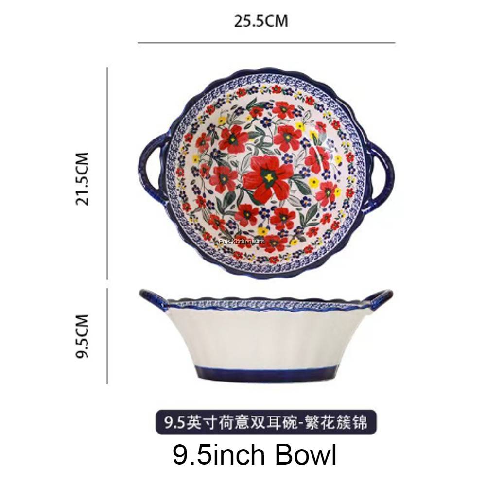 Porcelain Ceramic Plate Bowl CNY Flower Flora Dinner Rice Plate Soup