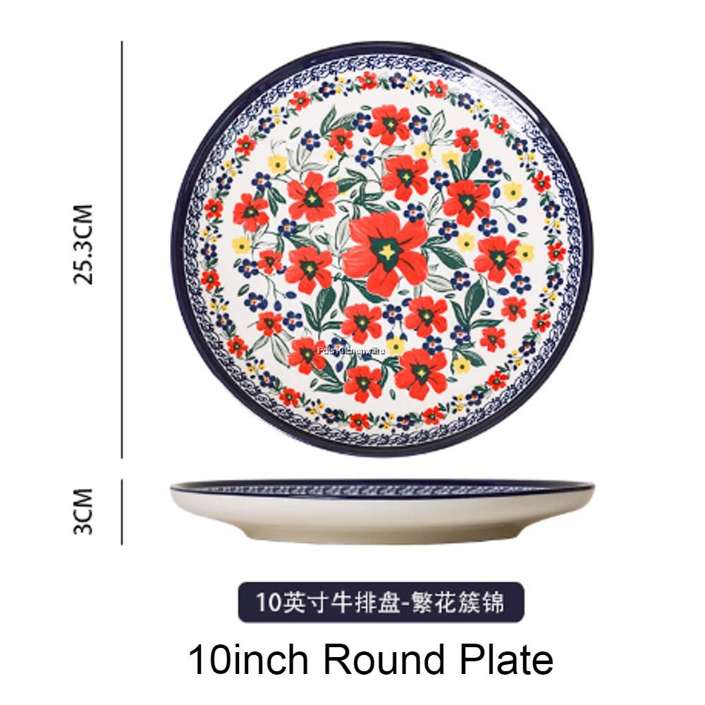 Porcelain Ceramic Plate Bowl CNY Flower Flora Dinner Rice Plate Soup