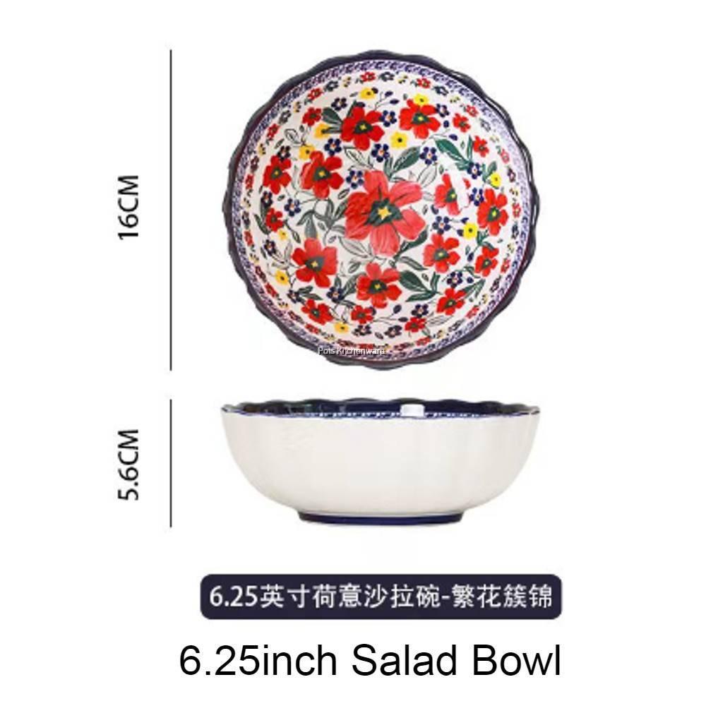 Porcelain Ceramic Plate Bowl CNY Flower Flora Dinner Rice Plate Soup