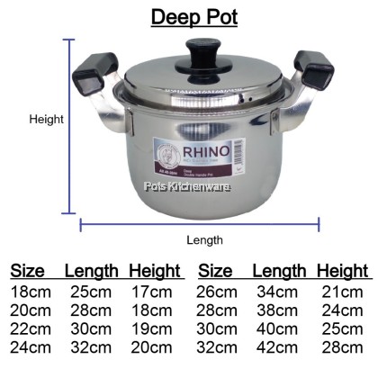 Rhino Stainless Steel 201 Deep Sauce Pan / Deep Pot Keluli Tahan Karat Kuali Periuk 不锈钢平底锅  汤锅