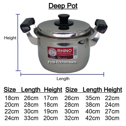 Rhino Stainless Steel 304 Deep Sauce Pan / Deep Pot Keluli Tahan Karat Kuali Periuk 不锈钢平底锅  汤锅