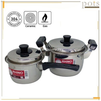 Rhino Stainless Steel 304 Deep Sauce Pan / Deep Pot Keluli Tahan Karat Kuali Periuk 不锈钢平底锅  汤锅