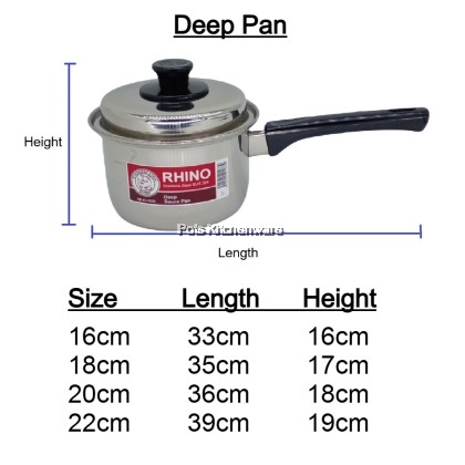 Rhino Stainless Steel 304 Deep Sauce Pan / Deep Pot Keluli Tahan Karat Kuali Periuk 不锈钢平底锅  汤锅