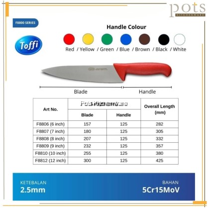 【Toffi High Carbon Stainless Steel Premium Chef Quality Knife】 (6/7/8/9/10/12) Pisau Dapur 厨师刀 菜刀- F8800Karat Karbon Tinggi Pisau Pengupas, Pisau Tulang, Pisau Chef; 高碳不锈钢削皮刀, 剔骨刀, 厨师刀 