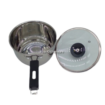 Toffi Stainless Steel 201 Sauce Pan or Saucepot with Glass Lid; Kuali Sos Keluli Tahan Karat atau Sos dengan Penutup Kaca; 不锈钢平底锅或带玻璃盖的酱锅