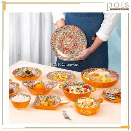 Orange Color Bohemia Porcelain Ceramic Bowl Plate; Porselin Seramik Pinggan Mangkuk; 波西米亚陶瓷碗盘