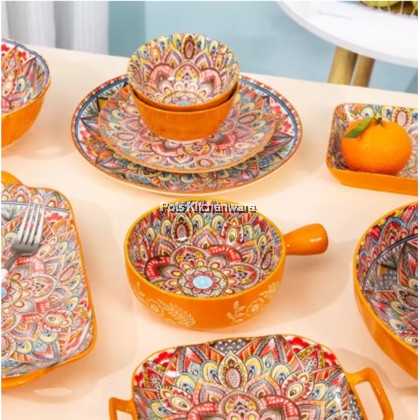 Orange Color Bohemia Porcelain Ceramic Bowl Plate; Porselin Seramik Pinggan Mangkuk; 波西米亚陶瓷碗盘