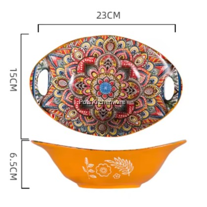 Orange Color Bohemia Porcelain Ceramic Bowl Plate; Porselin Seramik Pinggan Mangkuk; 波西米亚陶瓷碗盘