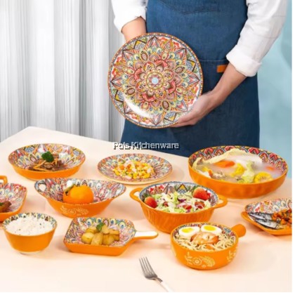 Orange Color Bohemia Porcelain Ceramic Bowl Plate; Porselin Seramik Pinggan Mangkuk; 波西米亚陶瓷碗盘