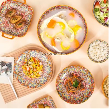 Orange Color Bohemia Porcelain Ceramic Bowl Plate; Porselin Seramik Pinggan Mangkuk; 波西米亚陶瓷碗盘