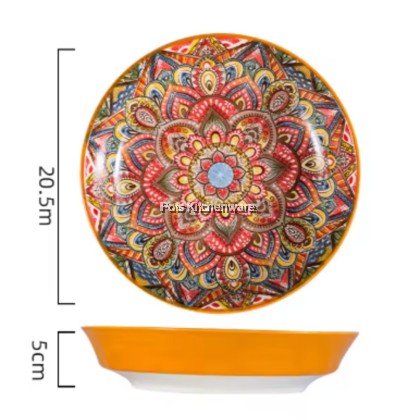 Orange Color Bohemia Porcelain Ceramic Bowl Plate; Porselin Seramik Pinggan Mangkuk; 波西米亚陶瓷碗盘
