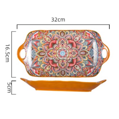 Orange Color Bohemia Porcelain Ceramic Bowl Plate; Porselin Seramik Pinggan Mangkuk; 波西米亚陶瓷碗盘