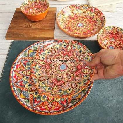 Orange Color Bohemia Porcelain Ceramic Bowl Plate; Porselin Seramik Pinggan Mangkuk; 波西米亚陶瓷碗盘