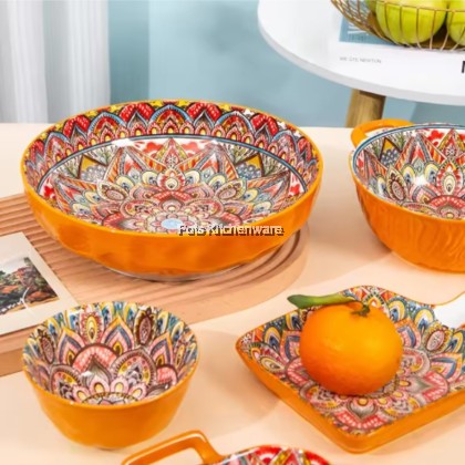 Orange Color Bohemia Porcelain Ceramic Bowl Plate; Porselin Seramik Pinggan Mangkuk; 波西米亚陶瓷碗盘