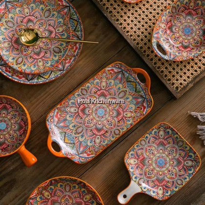 Orange Color Bohemia Porcelain Ceramic Bowl Plate; Porselin Seramik Pinggan Mangkuk; 波西米亚陶瓷碗盘
