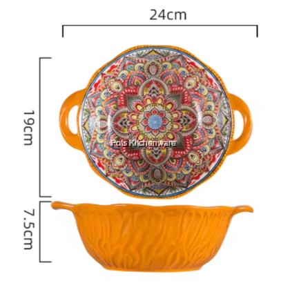 Orange Color Bohemia Porcelain Ceramic Bowl Plate; Porselin Seramik Pinggan Mangkuk; 波西米亚陶瓷碗盘
