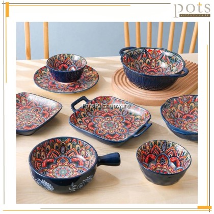 Blue Color Bohemia Porcelain Ceramic Bowl Plate; Porselin Seramik Pinggan Mangkuk; 波西米亚陶瓷碗盘