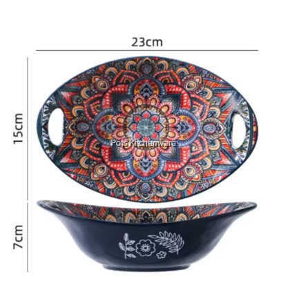 Blue Color Bohemia Porcelain Ceramic Bowl Plate; Porselin Seramik Pinggan Mangkuk; 波西米亚陶瓷碗盘